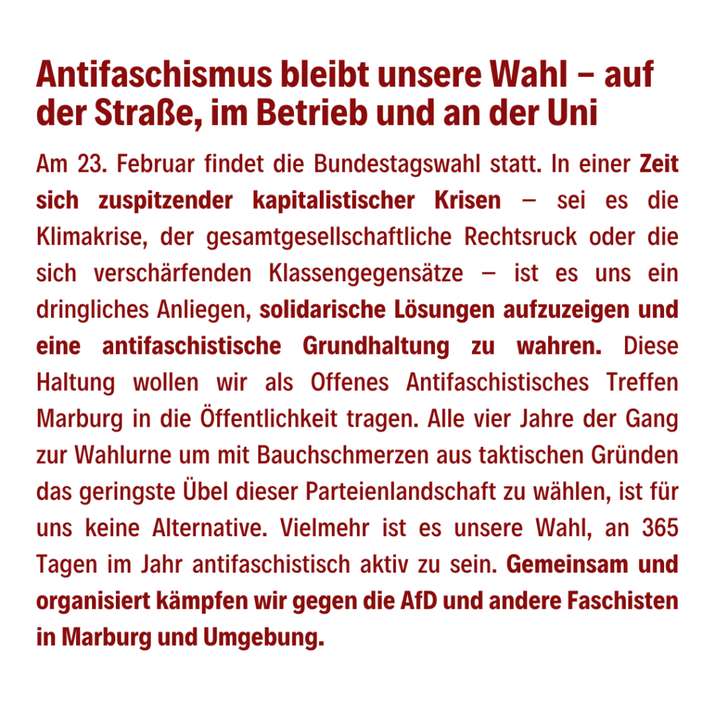 Antifaschismus bleibt unsere Wahl - auf der Straße, im Betrieb und an der Uni